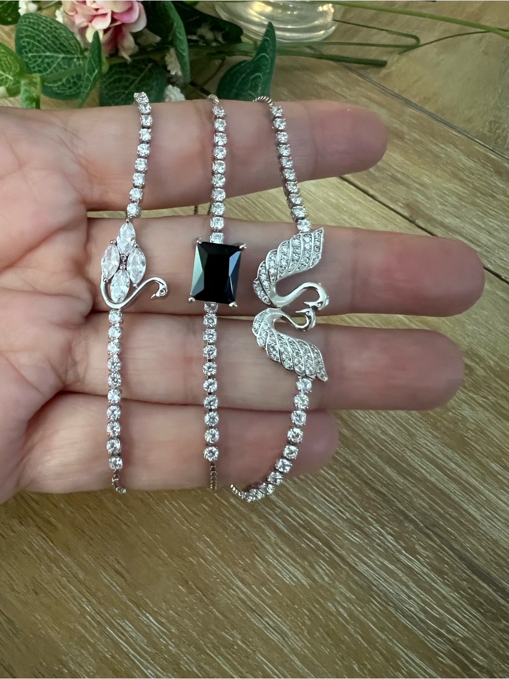 Elegant Silver Tennis Bracelet with Black Gem Accent - Women Jewelry
